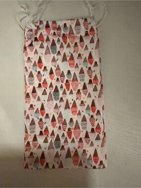 Ice Cream Cone Drawstring Pouch - Pink, Brown, Teal Pattern